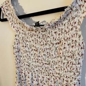 off the shoulder cream floral dress